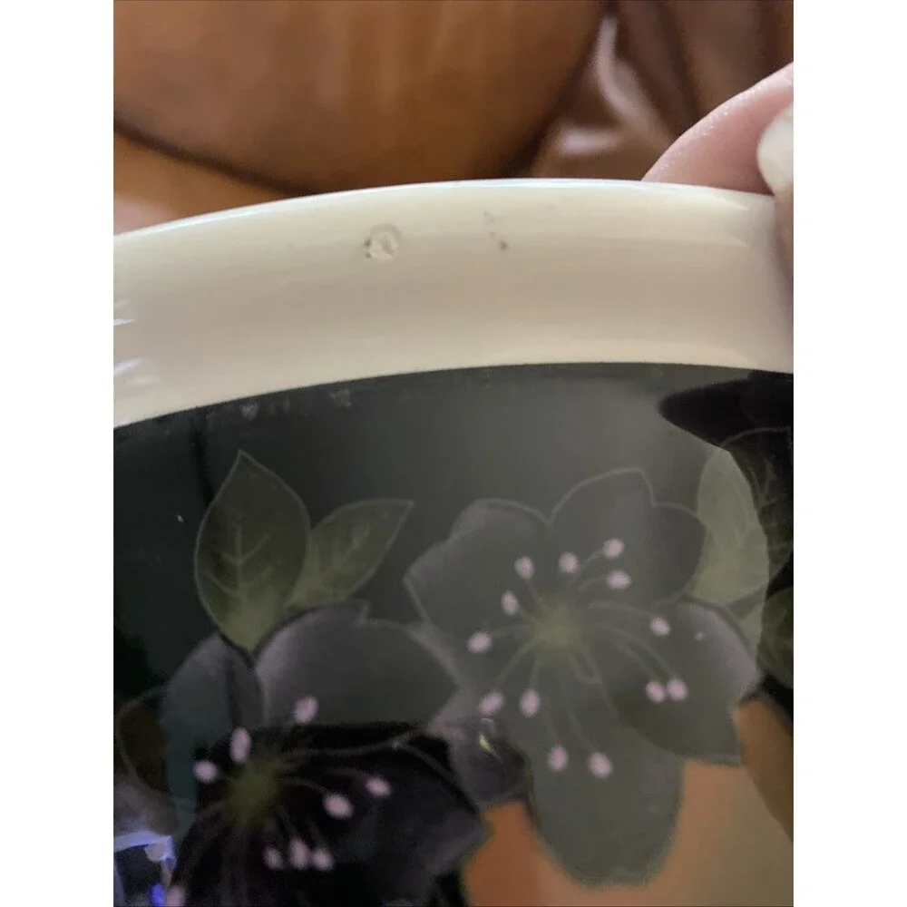 Vintage Italian CARM HandPainted Large 10.75” Serving bowl Black w/peach Green